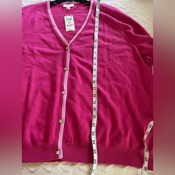 New! On 34th Fuchsia & Light Pink Lined Cardigan Sweater Crystal Buttons 2X - Picture 16 of 16